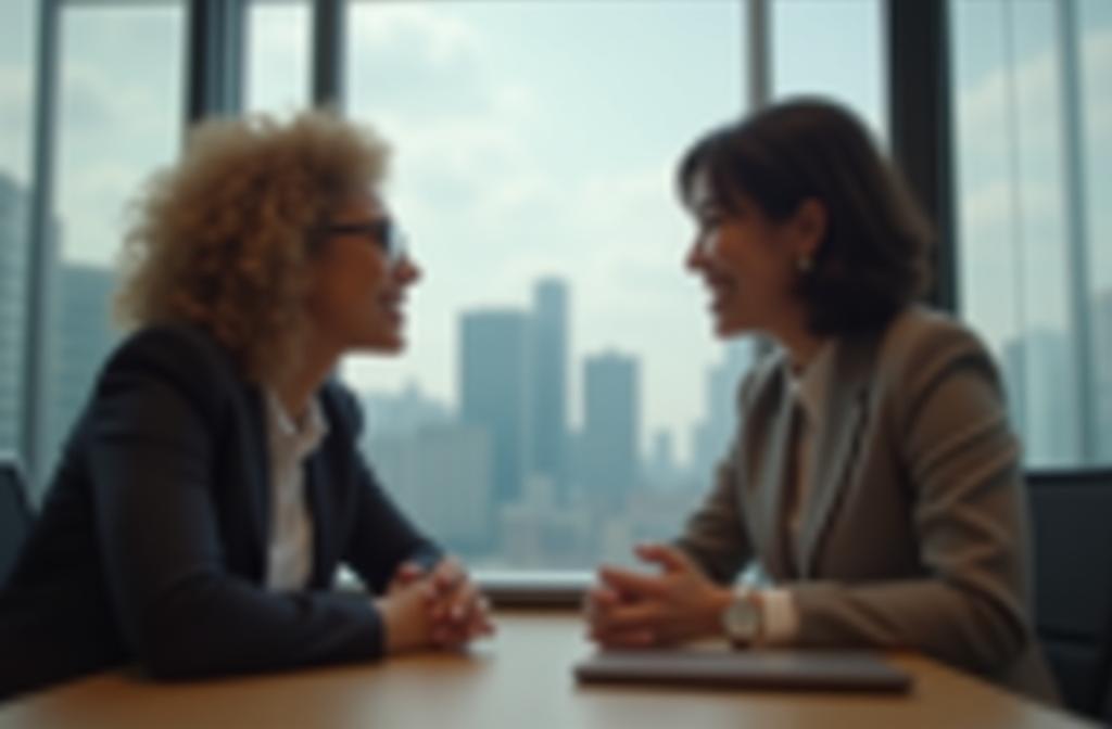 Two professionals in a successful meeting, symbolizing career success